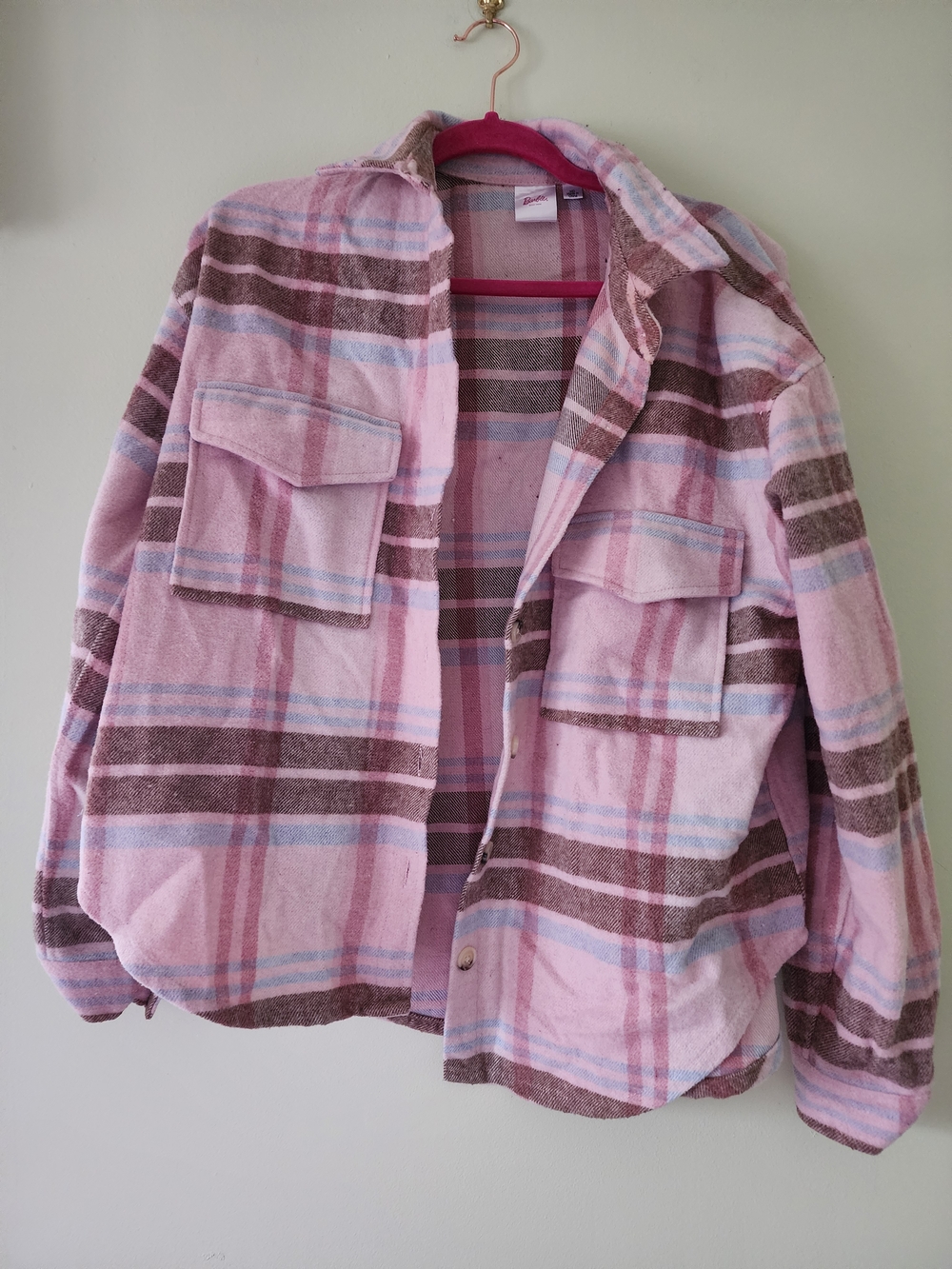 Barbie Pink Plaid Button-Up Jacket with Blue Accents